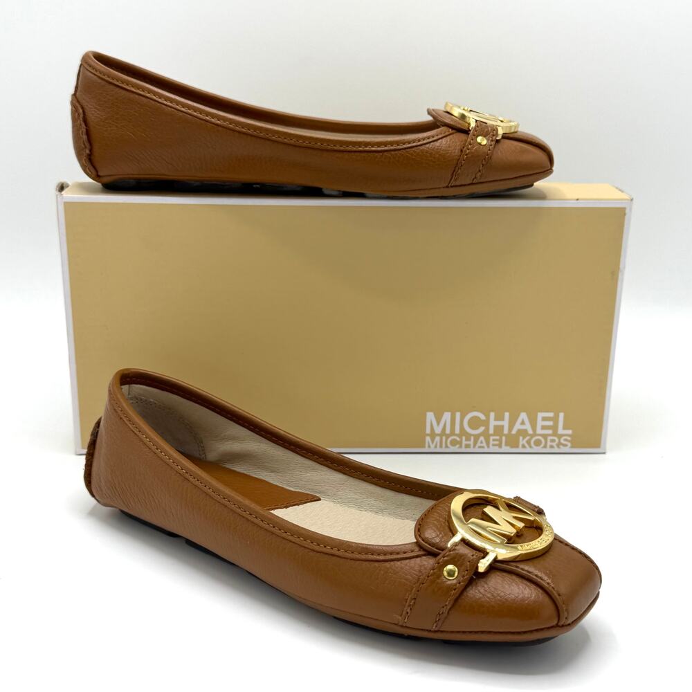 Michael Kors Fulton Moc Flats Brown Leather MK Logo 5.5 Ballet